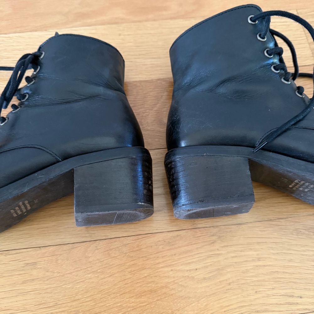 Black Leather Lace Up Ankle Boots - Picture 6 of 12